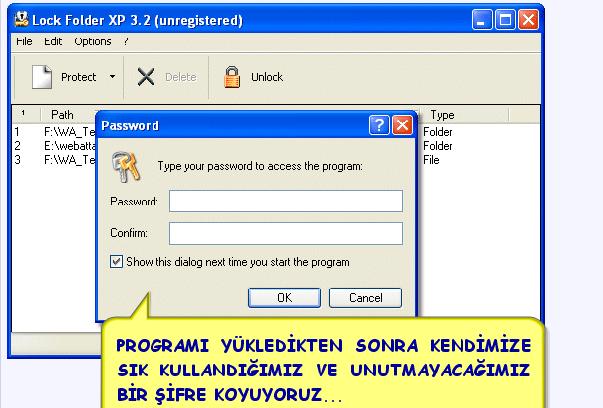 XP için Özel Dosya Ve Sürücü Kilitleme Programı...Lock FolderXP