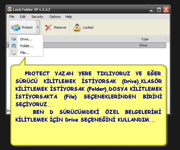 XP için Özel Dosya Ve Sürücü Kilitleme Programı...Lock FolderXP