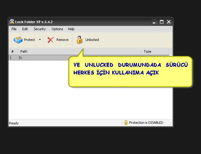 XP için Özel Dosya Ve Sürücü Kilitleme Programı...Lock FolderXP