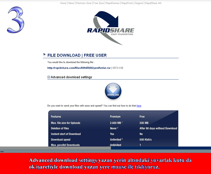 Rapidshareden dosya indirmek(Resimli anlatim)