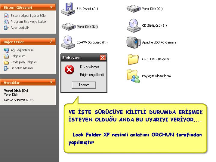 XP için Özel Dosya Ve Sürücü Kilitleme Programı...Lock FolderXP