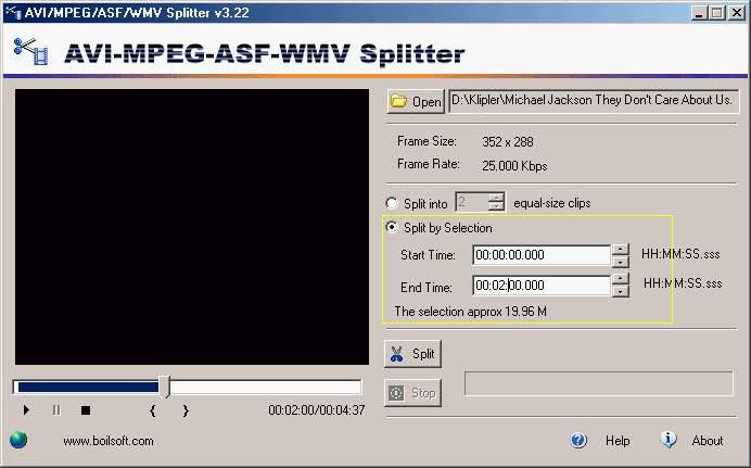 AVI/MPEG/ASF/WMV Splitter ile film bölme programı