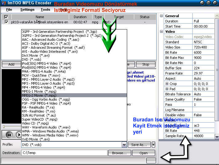 MovieMaker de Yaptığınız Videoları mpeg formatına çevirme