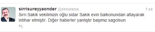 Sakık, oğlunun intiharını son anda önleyememiş! Sakık, oğlunun intiharını son anda önleyememiş!