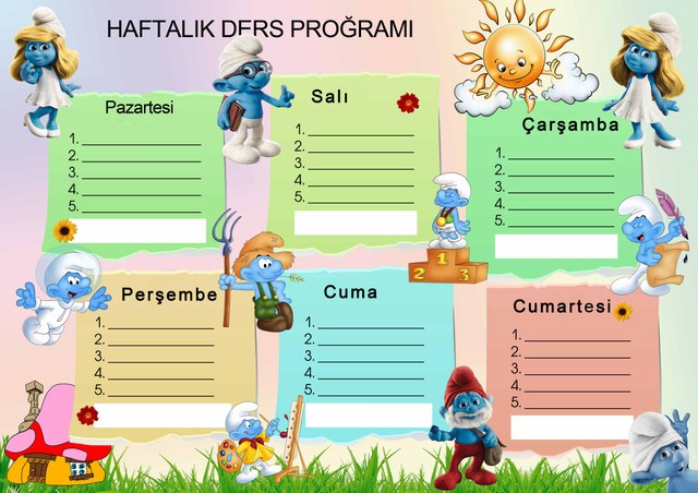 Haftalık ders proğramı tablosu (şirinler)