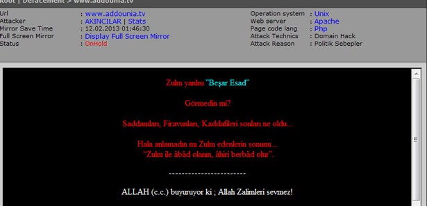 Esed yanlısı teleyizyon sitesi hack'landı 